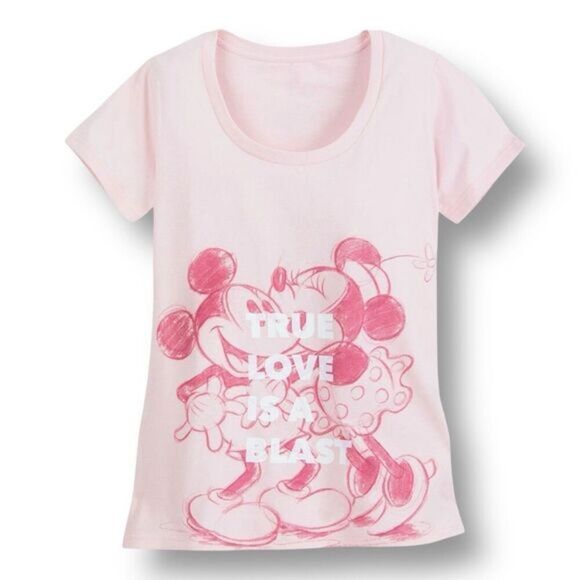 Disney 2XL Pink Mickey Minnie Graphic Tee Cotton True Love Top Barbiecore Retro - Picture 1 of 6